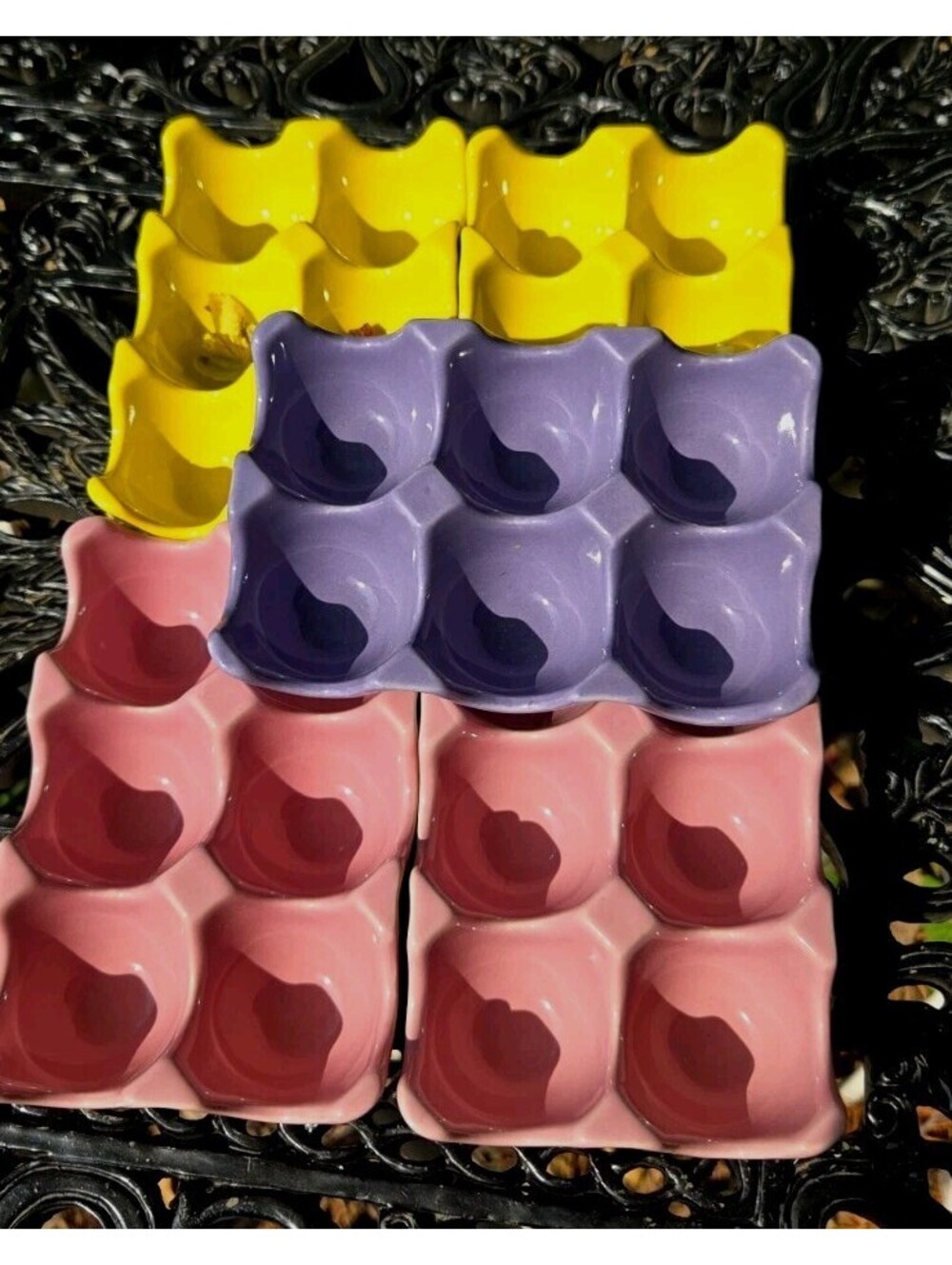 5 Ceramic Egg Tray 6 Cup Egg Holder Container for Refrigerator Pink Yellow Purpl